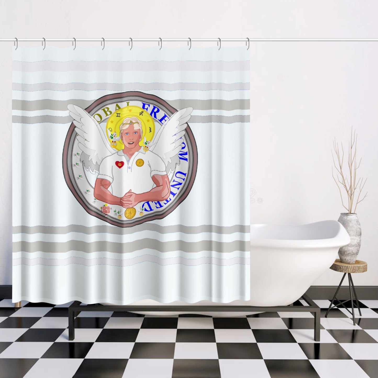 Quick-drying Shower Curtain GLOBAL FREEDOM UNITED© Archangel Michael Version 2 Wight