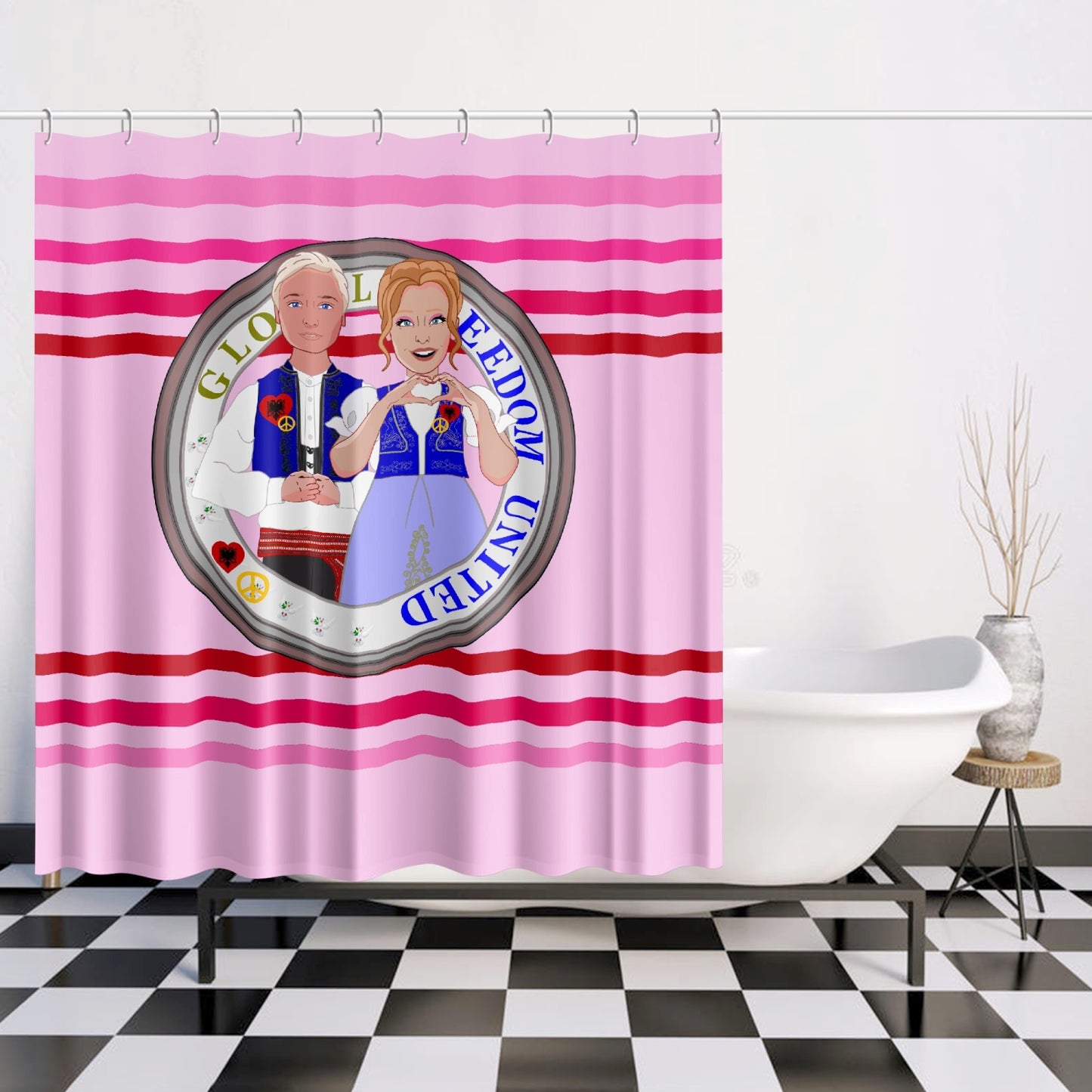 GLOBAL FREEDOM UNITED© Couple Albania Pink1 Quick-drying Shower Curtain