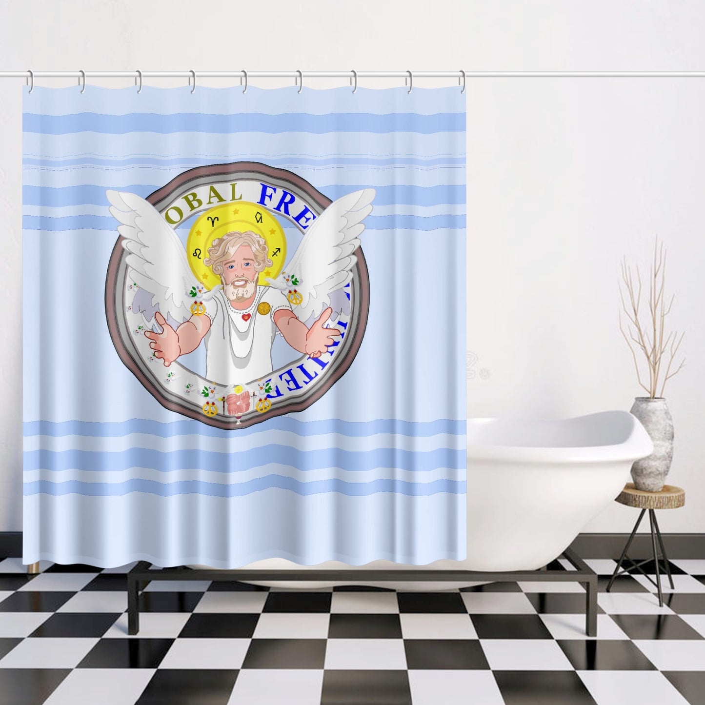 Quick-drying Shower Curtain GLOBAL FREEDOM UNITED© Archangel Uriel Light Blue