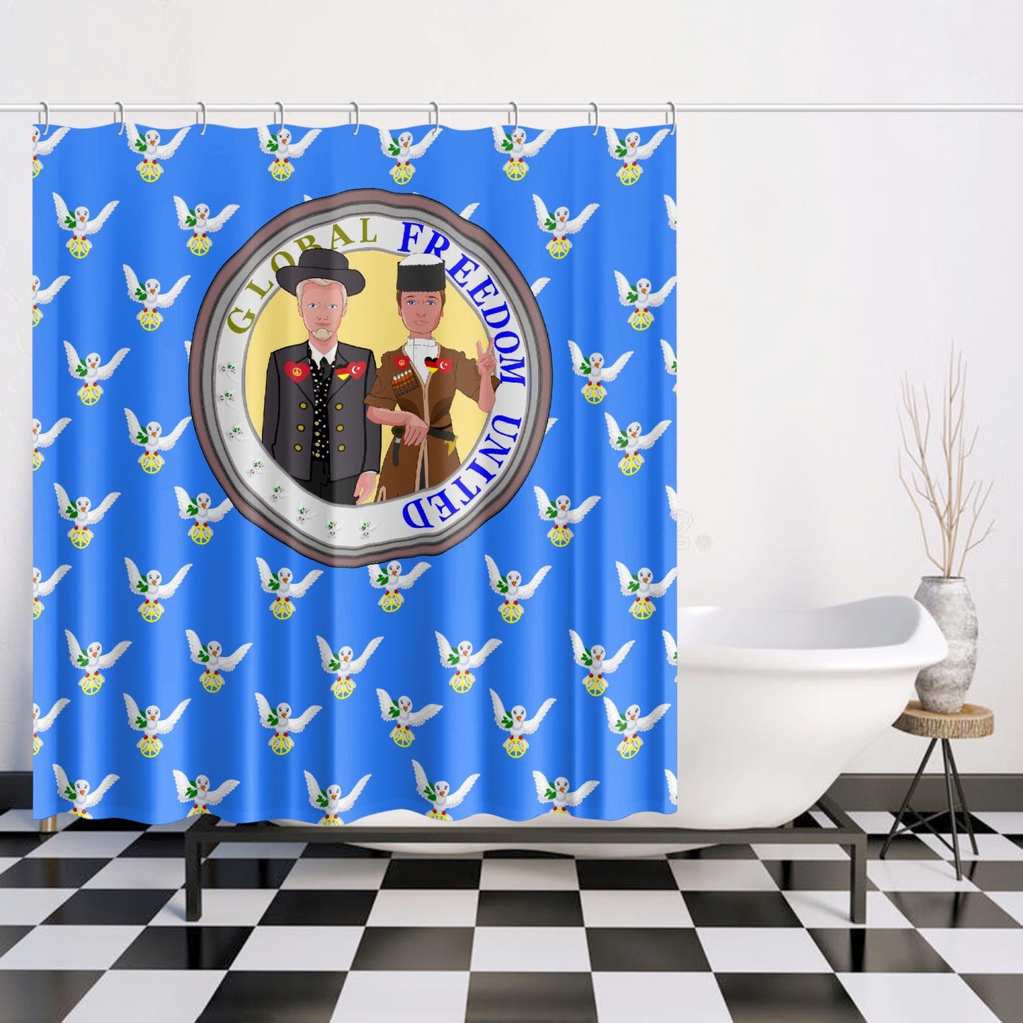 GLOBAL FREEDOM UNITED MEN TURKEY & GERMANY OLD PEACE BLUE Quick-drying Shower Curtain171. Quick-drying Shower Curtain