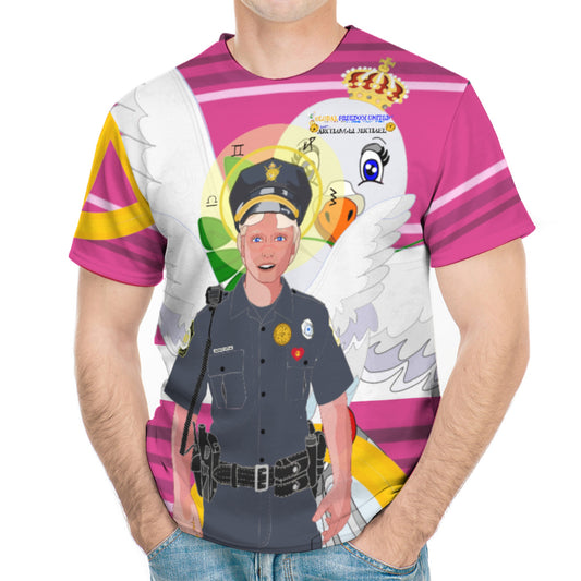 Men´s T-shirt GLOBAL FREEDOM UNITED© Archangel Michael As Policemen Pink2