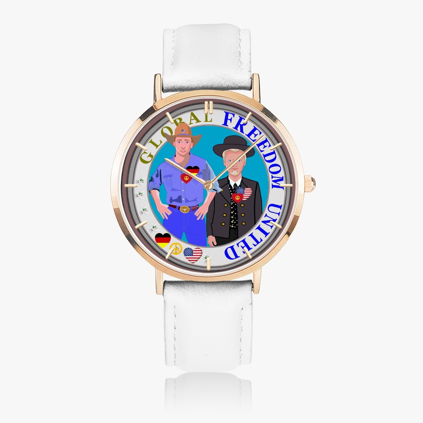 GLOBAL FREEDOM UNITED© Hot Selling Ultra-Thin Leather Strap Quartz Watch (Rose Gold With Indicators) Men Germany & USA