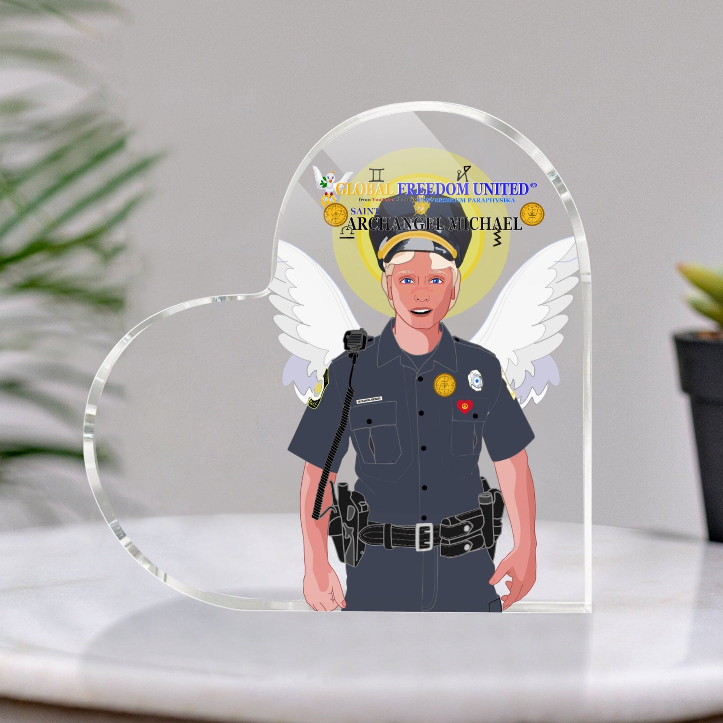 Acryl Heart GLOBAL FREEDOM UNITED© Archangel Michael As Policemen