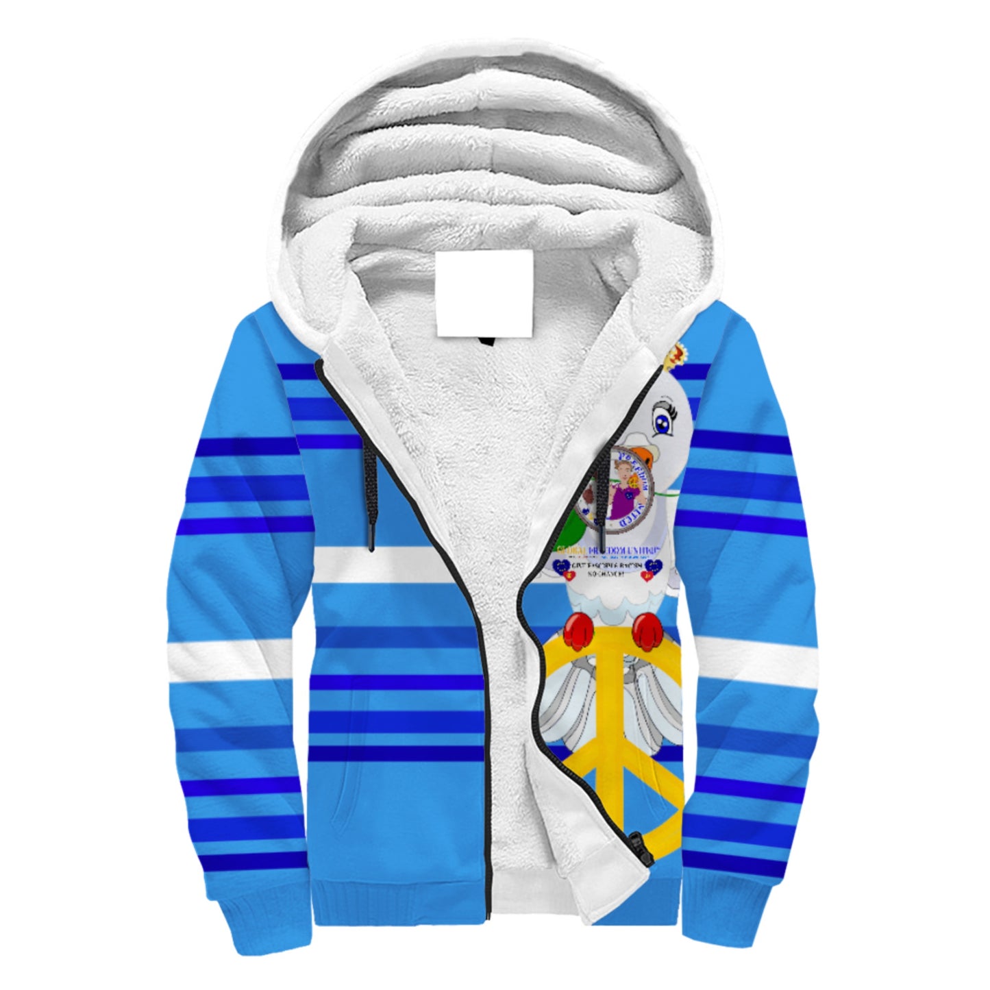 Plush Hoodie GLOBAL FREEDOM UNITED© Men Anti Racism & Fascism Deep Blue