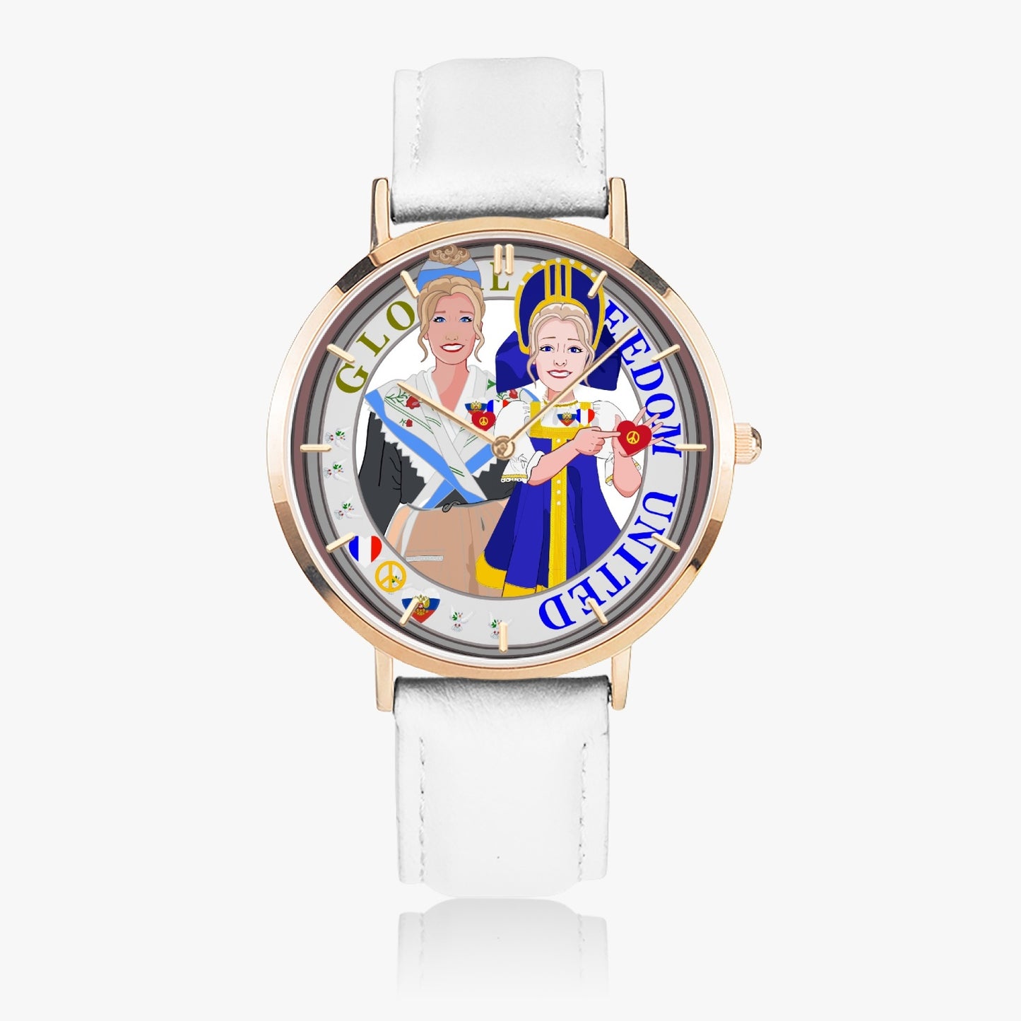 GLOBAL FREEDOM UNITED© Hot Selling Ultra-Thin Leather Strap Quartz Watch (Rose Gold With Indicators) Women French & Russia