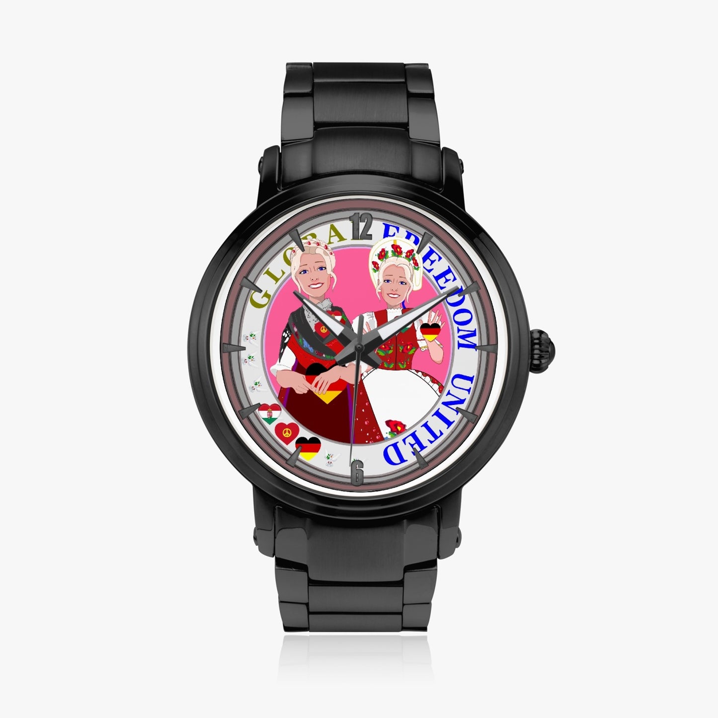 New Steel Strap Automatic Watch (With Indicators) GLOBAL FREEDOM UNITED WOMEN GERMANY & HUNGARY