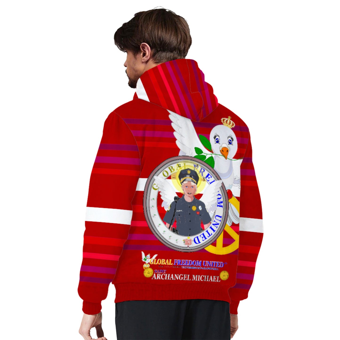 Plush Hoodie GLOBAL FREEDOM UNITED© Archangel Michael As Policemen Red