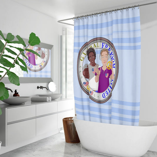 Quick-drying Shower Curtain GLOBAL FREEDOM UNITED© Men Anti Fascism & Racism USA Light Blue