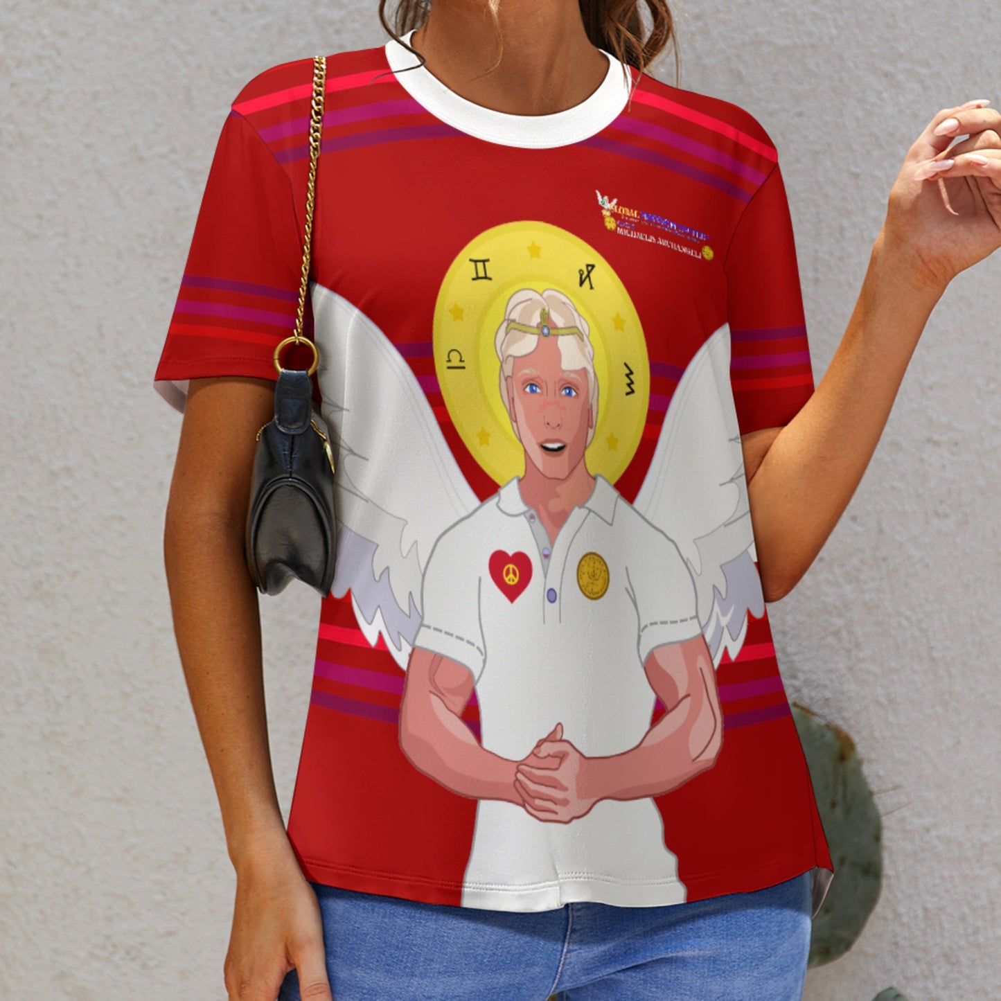 Women´s T-shirt  Global Freedom United© Archangel Michael In Latin V2 Red