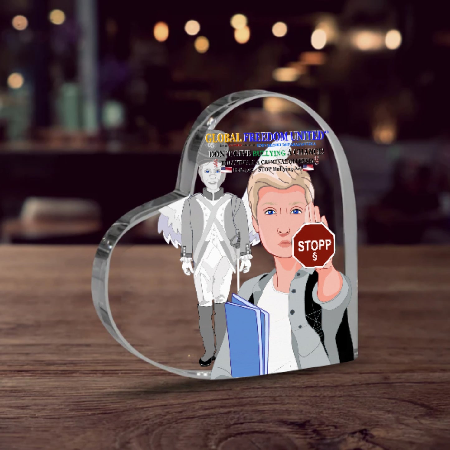 Acryl Heart GLOBAL FREEDOM UNITED© Anti Bullying Men USA