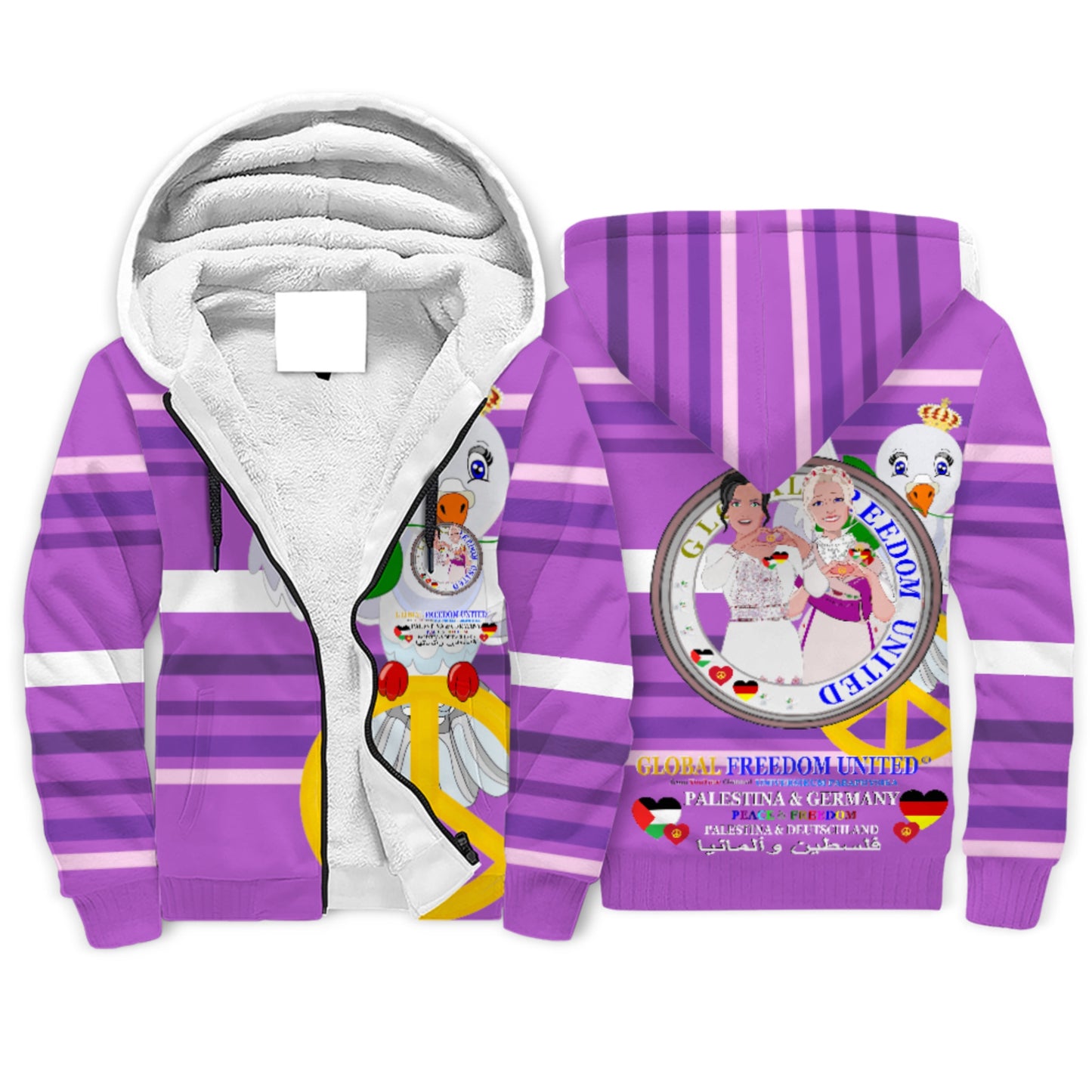 Plush Hoodie GLOBAL FREEDOM UNITED© Women Palestina & Germany Lilac