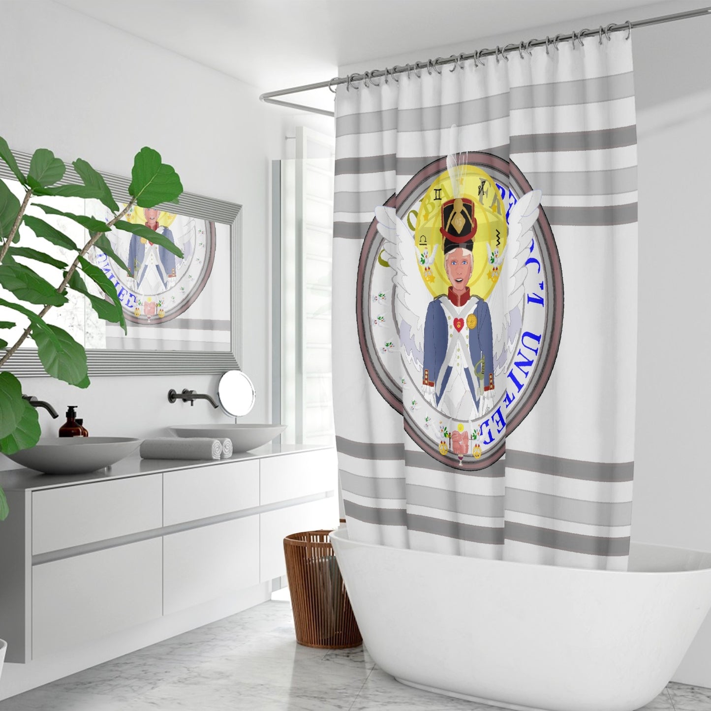 Quick-drying Shower Curtain GLOBAL FREEDOM UNITED© Archangel Michael Version 3 Grey