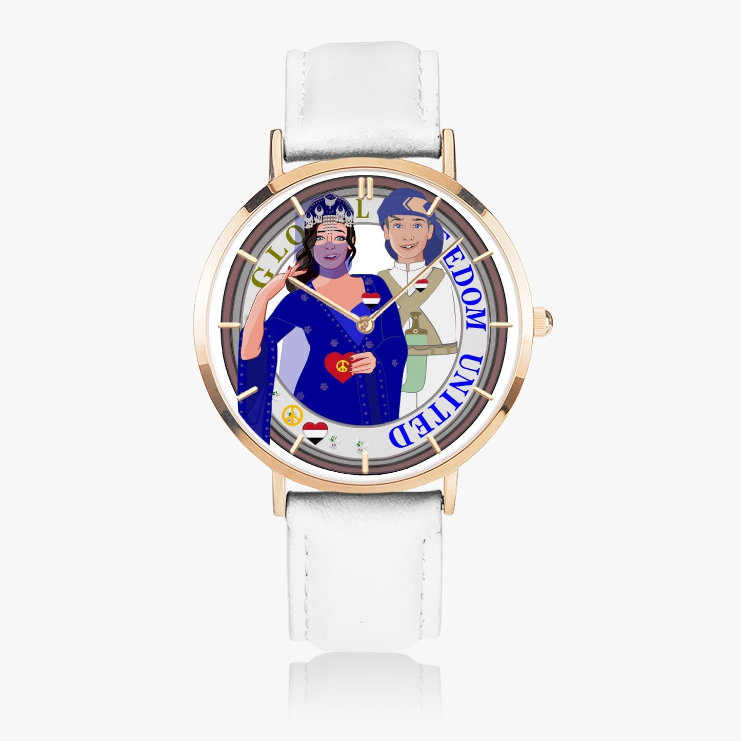 GLOBAL FREEDOM UNITED© Couple Yemen Hot Selling Ultra-Thin Leather Strap Quartz Watch (Rose Gold With Indicators)