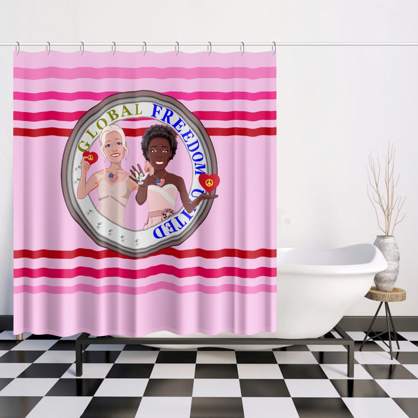 Quick-drying Shower Curtain Quick-drying Shower Curtain GLOBAL FREEDOM UNITED© Men Anti Fascism & Racism USA Pink