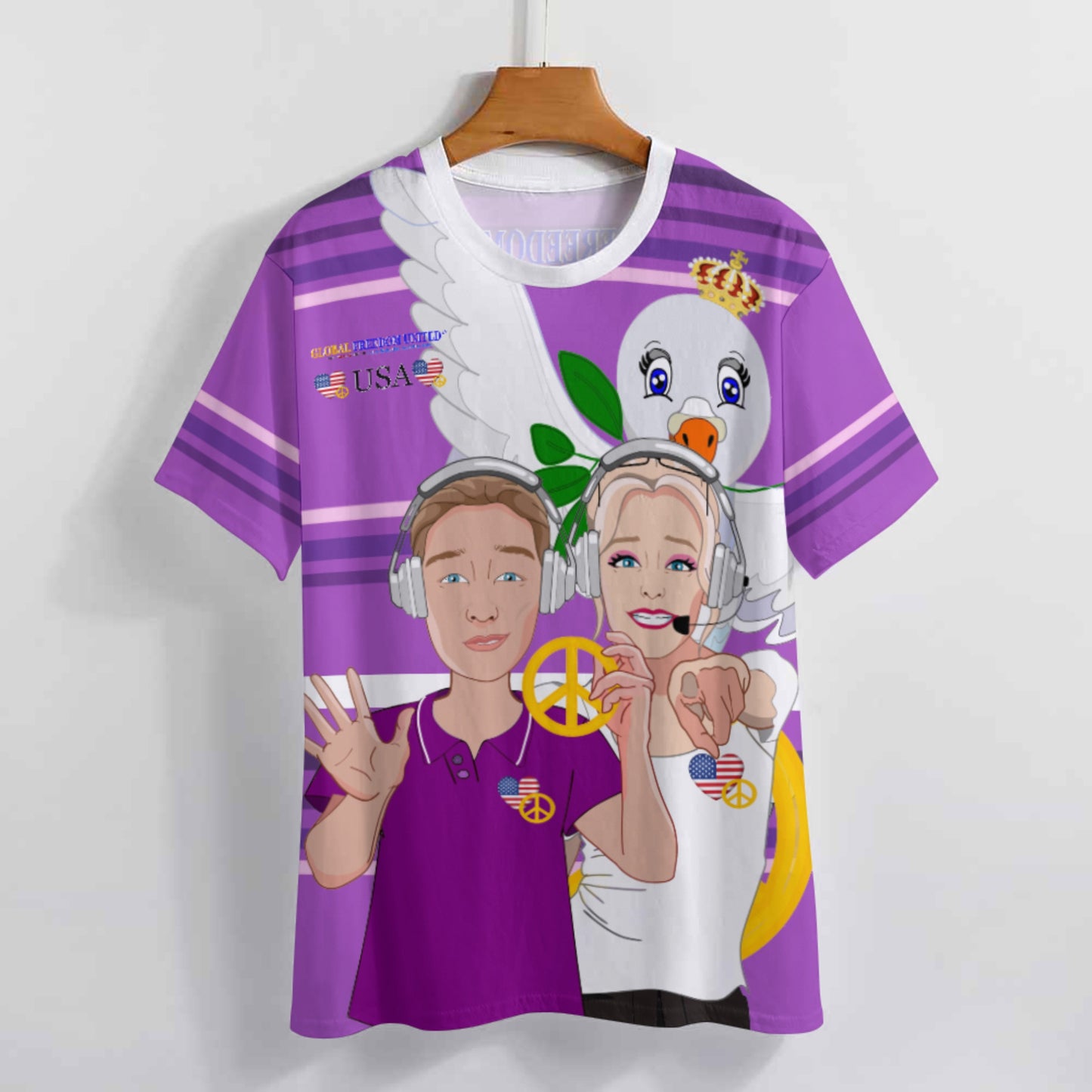 Women´s T-shirt 2 GLOBAL FREEDOM UNITED© Couple USA Wight American  Lilac