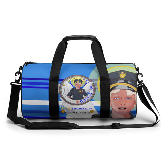 Cylindrical Gym Bag GLOBAL FREEDOM UNITED© Archangel Michael As Policemen Deep Blue