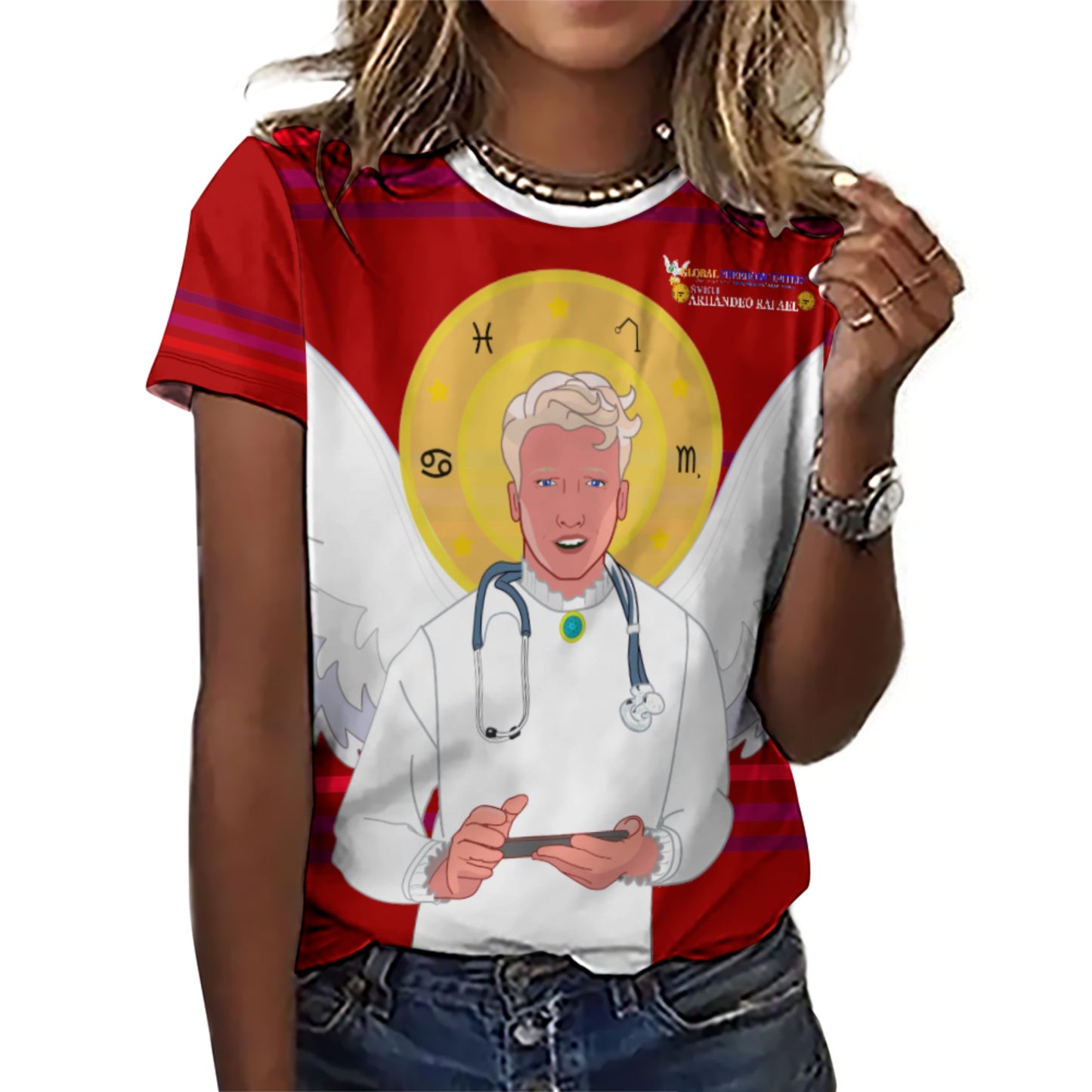 Women´s T-shirt GLOBAL FREEDOM UNITED© Archangel Rafael Croatia Red