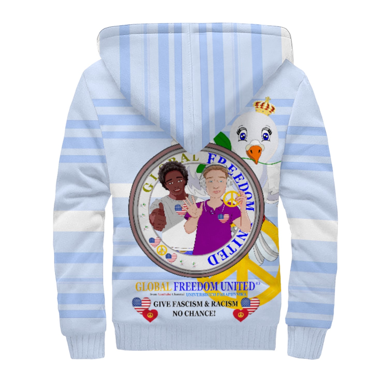 Plush Hoodie GLOBAL FREEDOM UNITED© Men Anti Racism & Fascism USA Light Blue