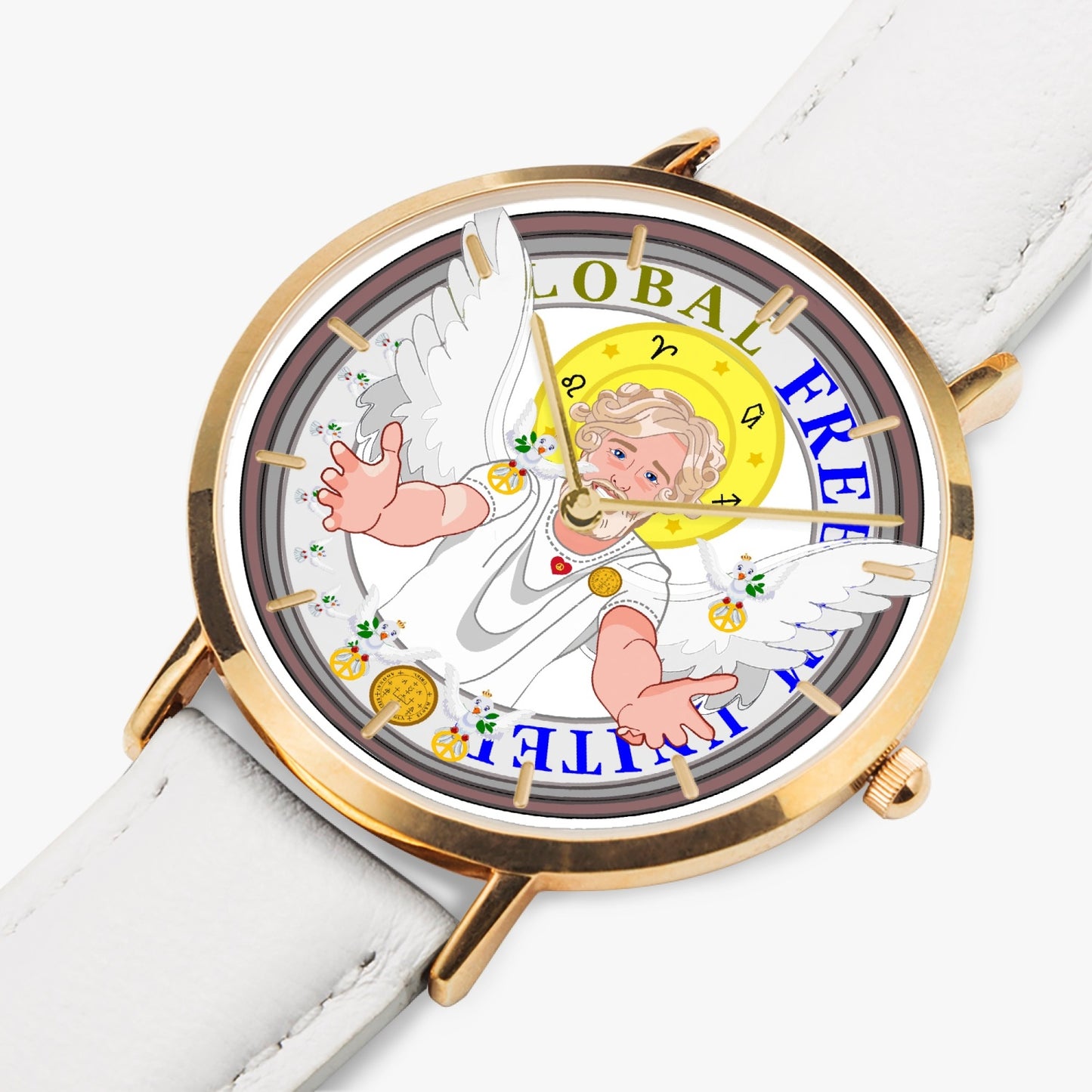 GLOBAL FREEDOM UNITED© ARCHANGEL URIEL - Hot Selling Ultra-Thin Leather Strap Quartz Watch (Rose Gold With Indicators)