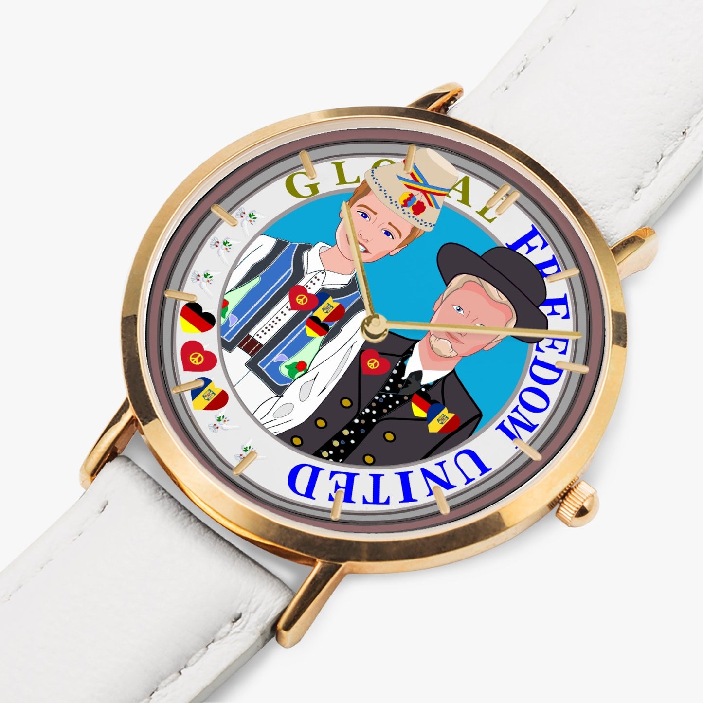 GLOBAL FREEDOM UNITED© Hot Selling Ultra-Thin Leather Strap Quartz Watch (Rose Gold With Indicators) Men Romania & Germany