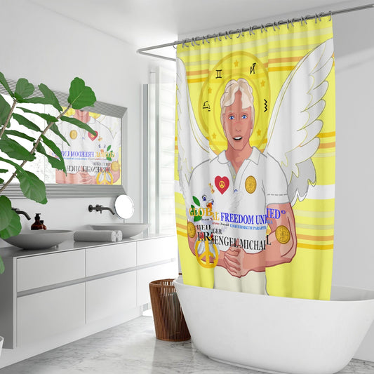 Quick-drying Shower Curtain GLOBAL FREEDOM UNITED ARCGANGEL MICHAEL GERMAN YELLOW