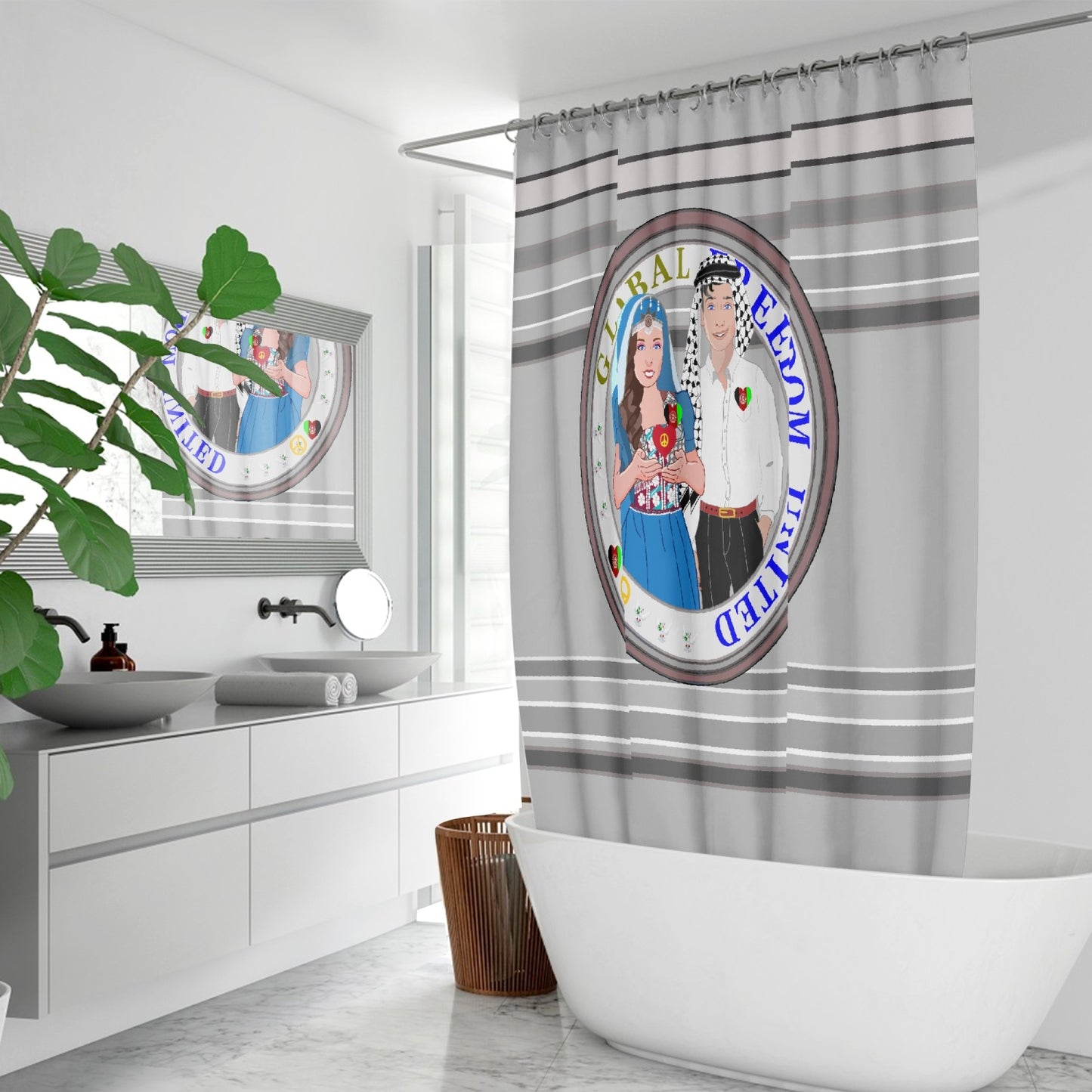 GLOBAL FREEDOM UNITED© Couple Afghanistan Grey Quick-drying Shower Curtain