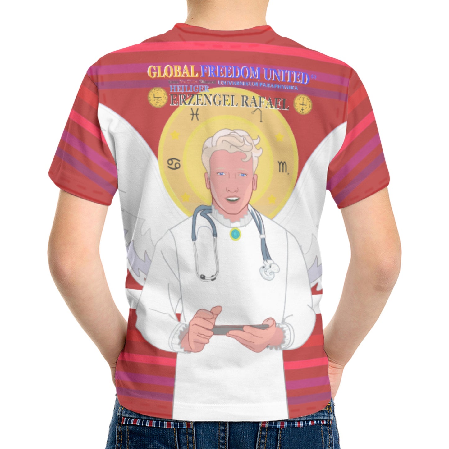 Kid´s T-shirt GLOBAL FREEDOM UNITED© Archangel Rafael Deutsch Red