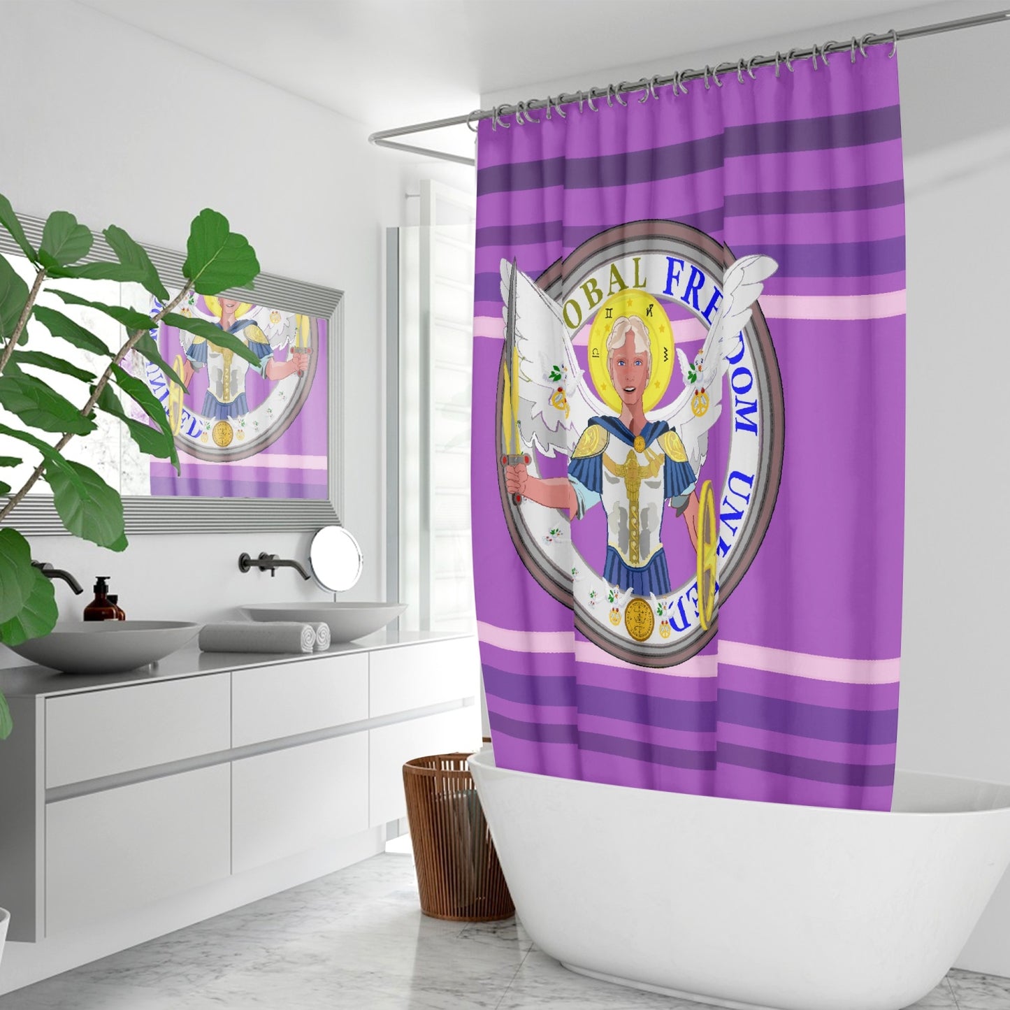 Quick-drying Shower Curtain GLOBAL FREEDOM UNITED© Archangel Michael Version 1 Lilac