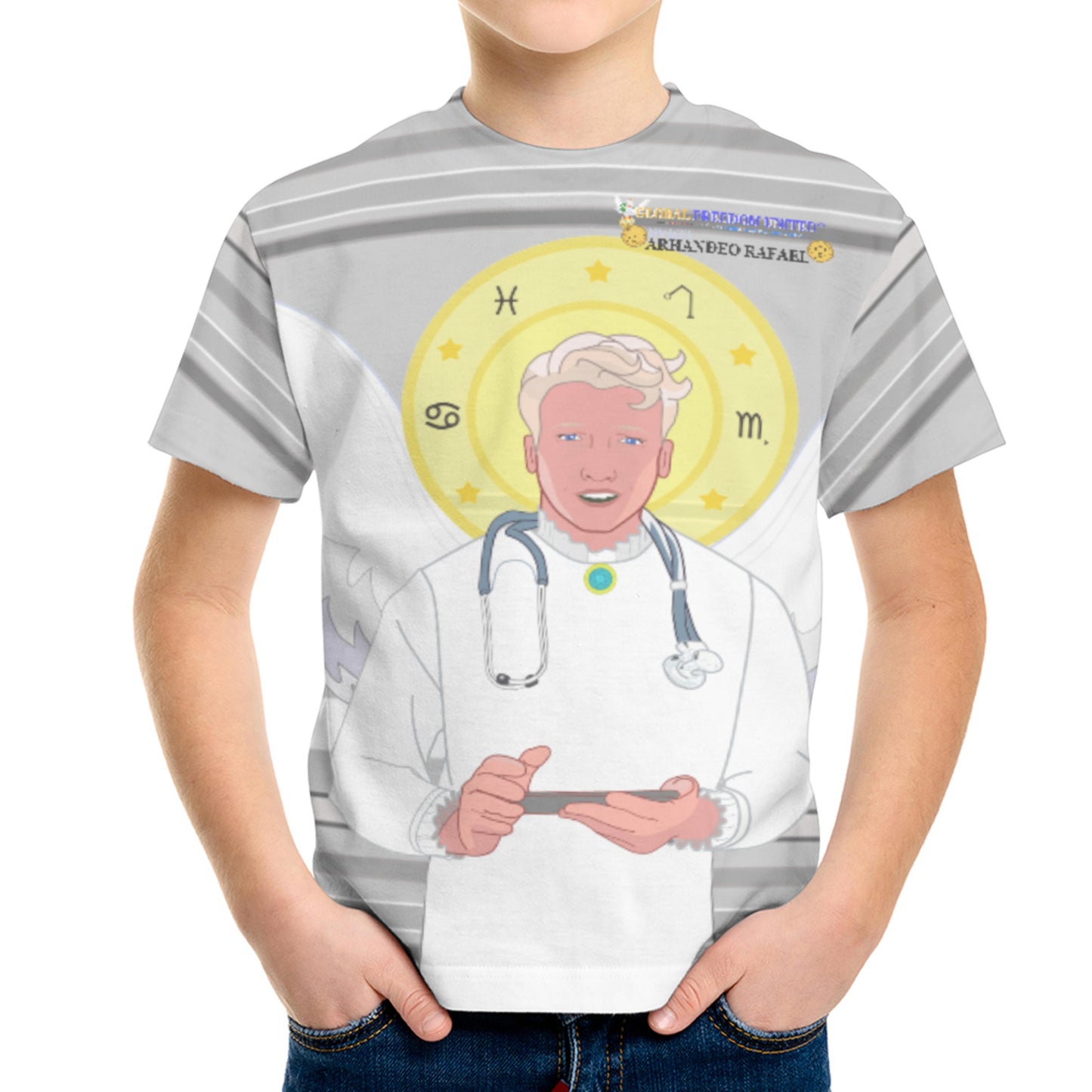 Kid´s T-shirt GLOBAL FREEDOM UNITED© Archangel Rafael Croatia Grey