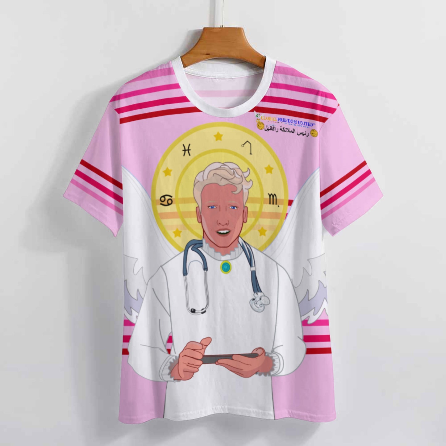 Women´s T-shirt GLOBAL FREEDOM UNITED© Archangel Rafael Arabic Pink1