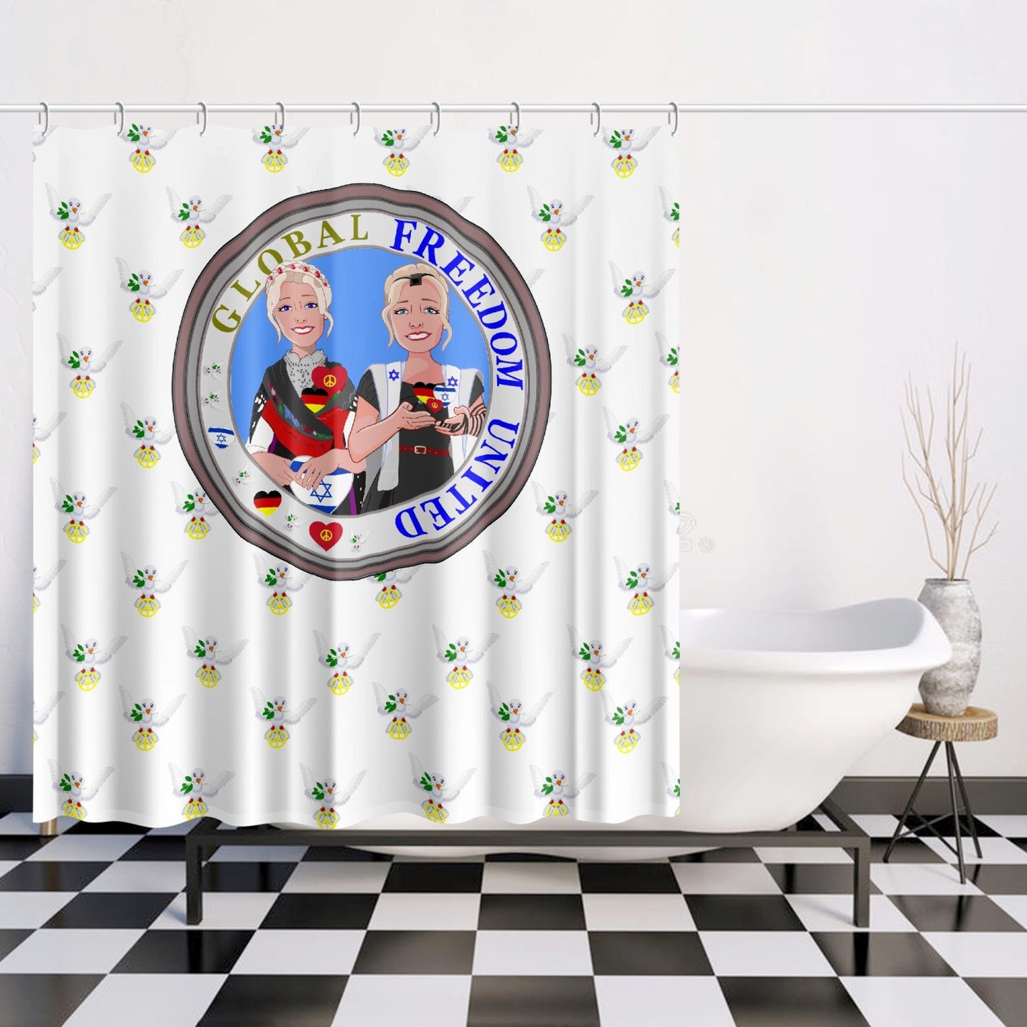 GLOBAL FREEDOM UNITED© WOMEN ISRAEL & GERMANY WIGHT Quick-drying Shower Curtain