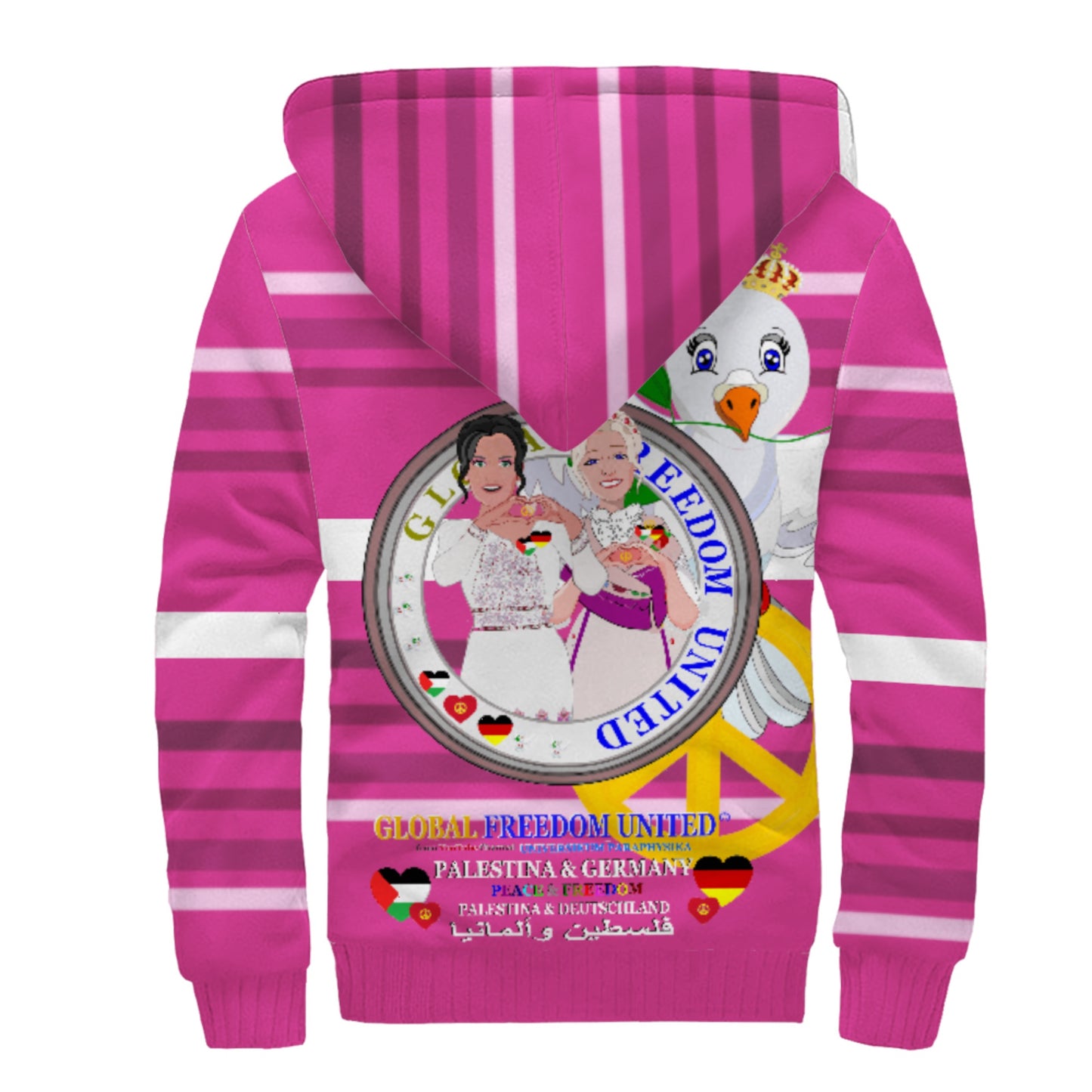 Plush Hoodie GLOBAL FREEDOM UNITED© Women Palestina & Germany Pink