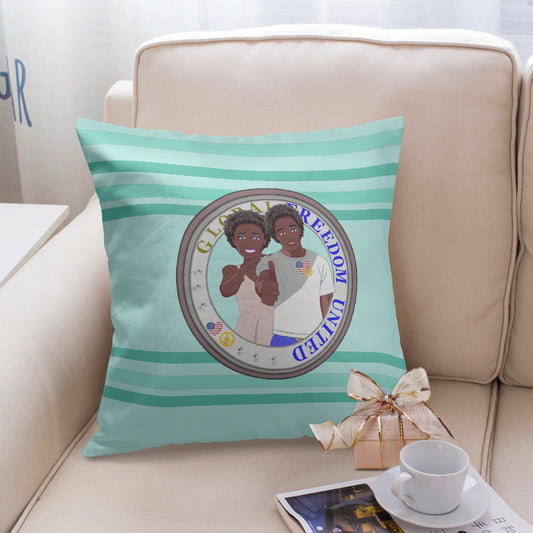 Pillow Cover GLOBAL FREEDOM UNITED©  Couple USA Afro American Light Green