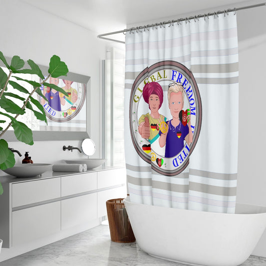 Quick-drying Shower Curtain GLOBAL FREEDOM UNITED© Men Afghanistan & Germany Wight