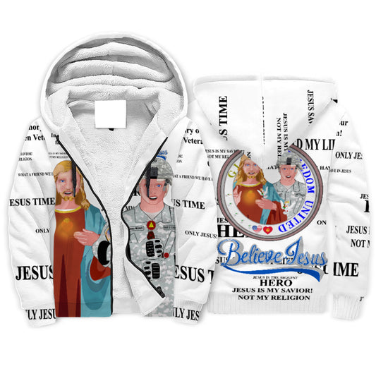 Plush Hoodie GLOBAL FREEDOM UNITED© Jesus Is A Hero Veteran For US American Soldiers Men