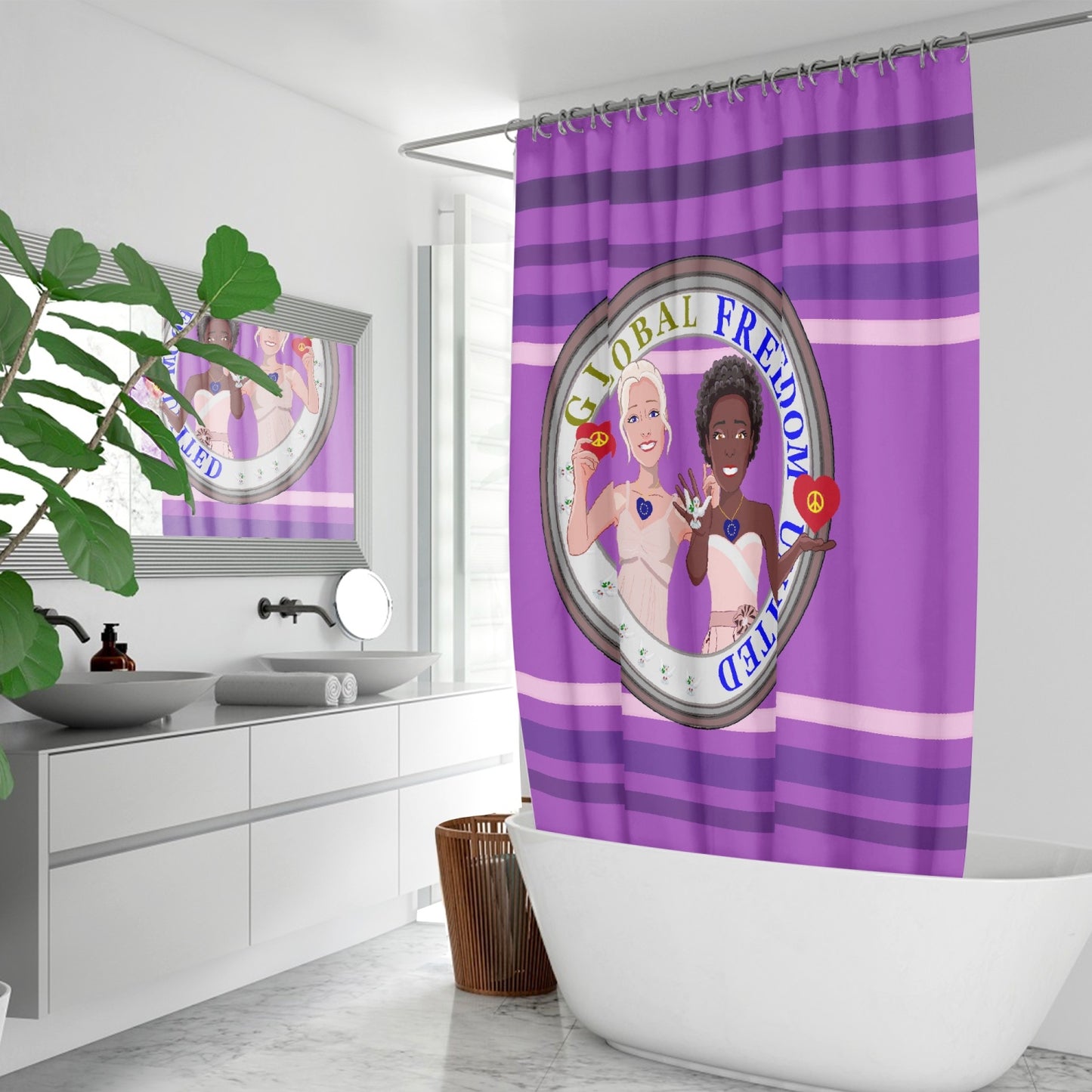 Quick-drying Shower Curtain GLOBAL FREEDOM UNITED© Women Anti Fascism & Racism EU Lilac