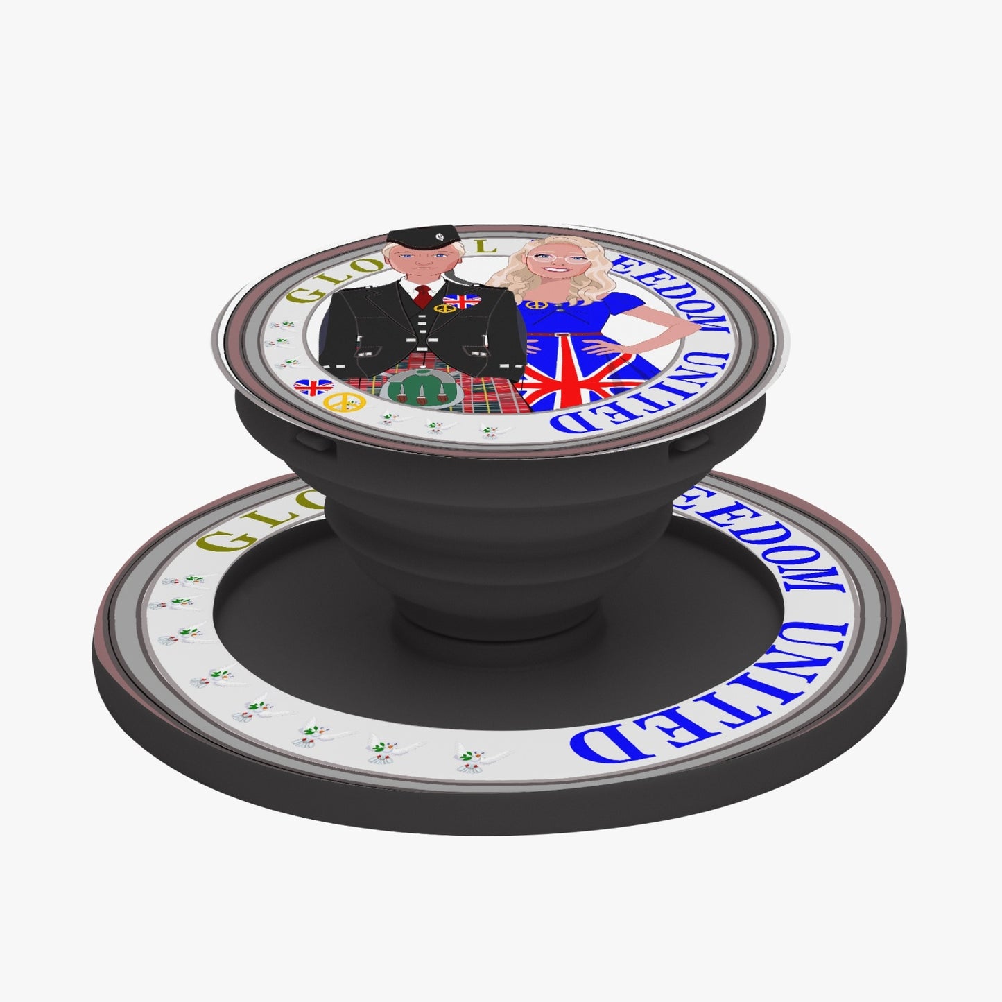 GLOBAL FREEDOM UNITED© Couple England Magnetic Collapsible Grip And Stand