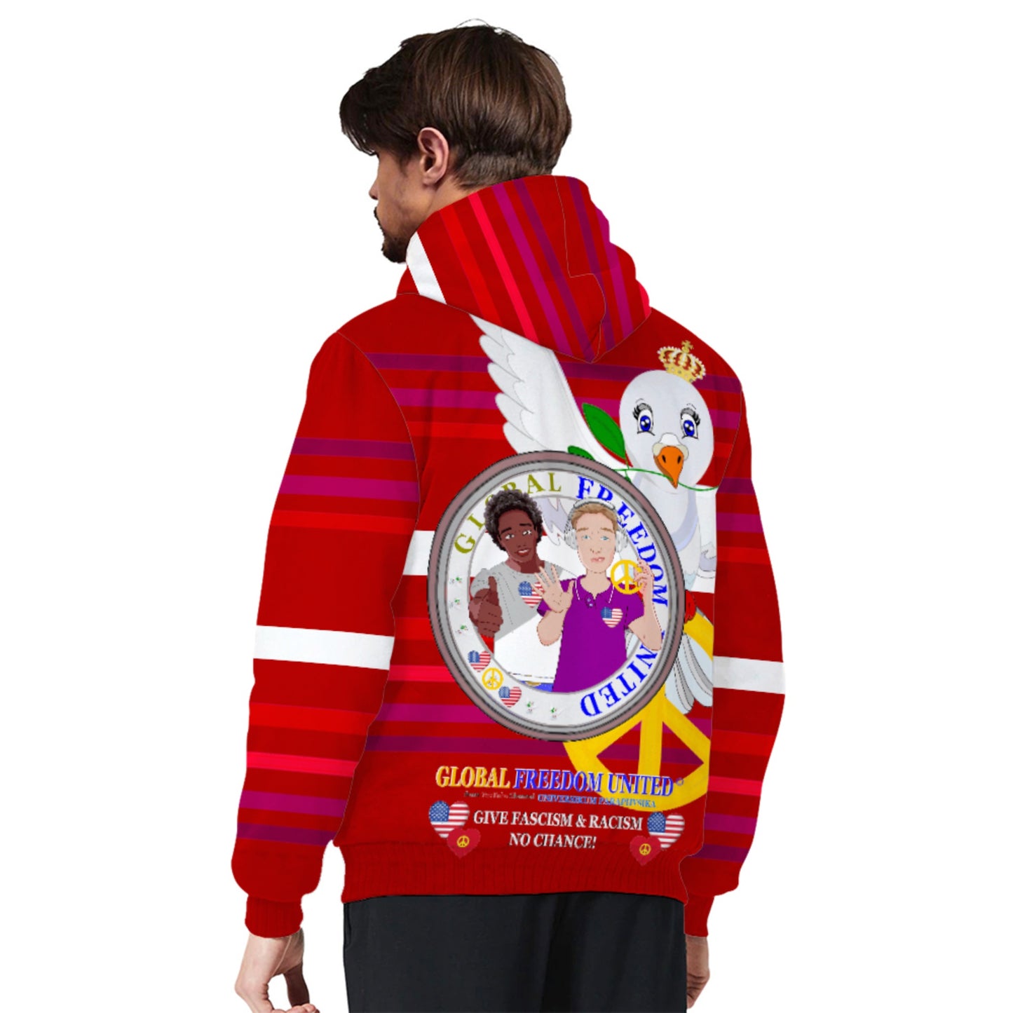 Plush Hoodie GLOBAL FREEDOM UNITED© Men Anti Racism & Fascism USA  Red