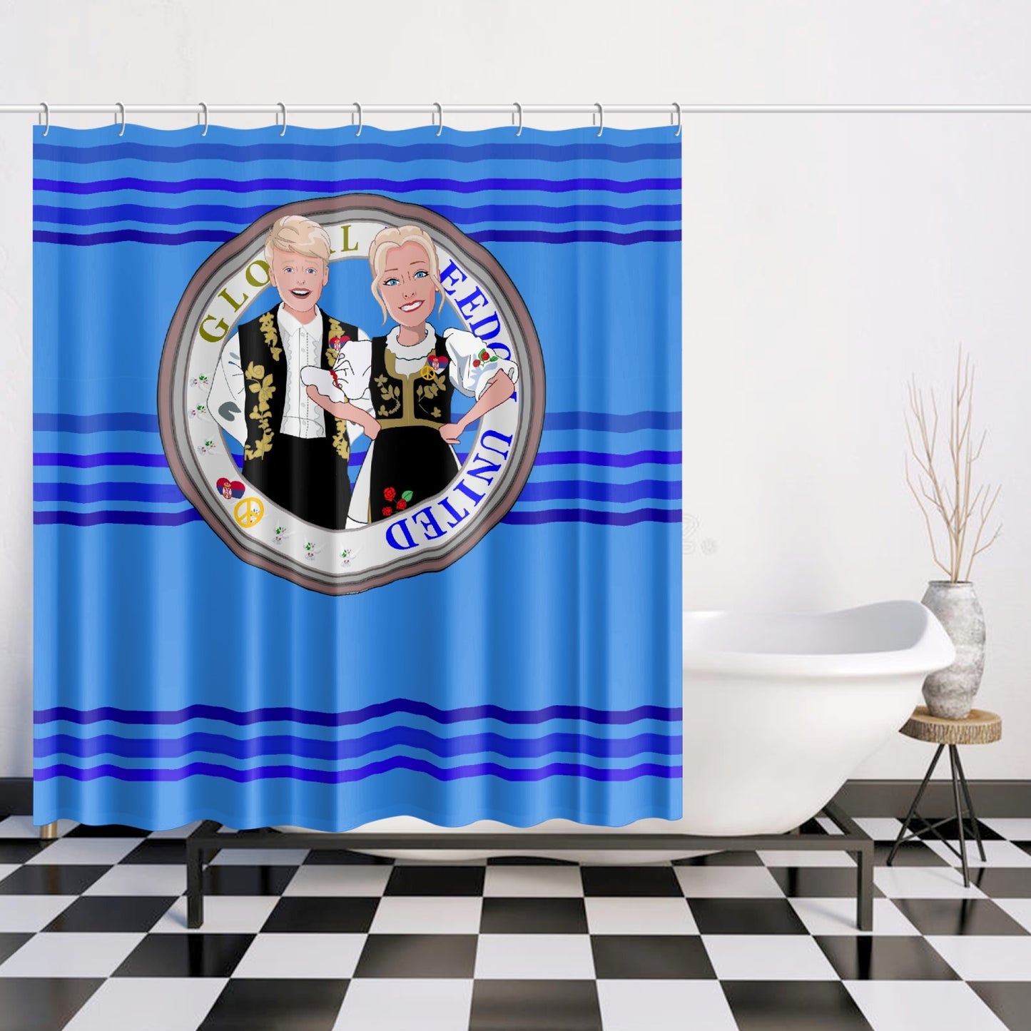 Quick-drying Shower Curtain GLOBAL FREEDOM UNITED COUPLE EDITION SERBIA DEEP BLUE