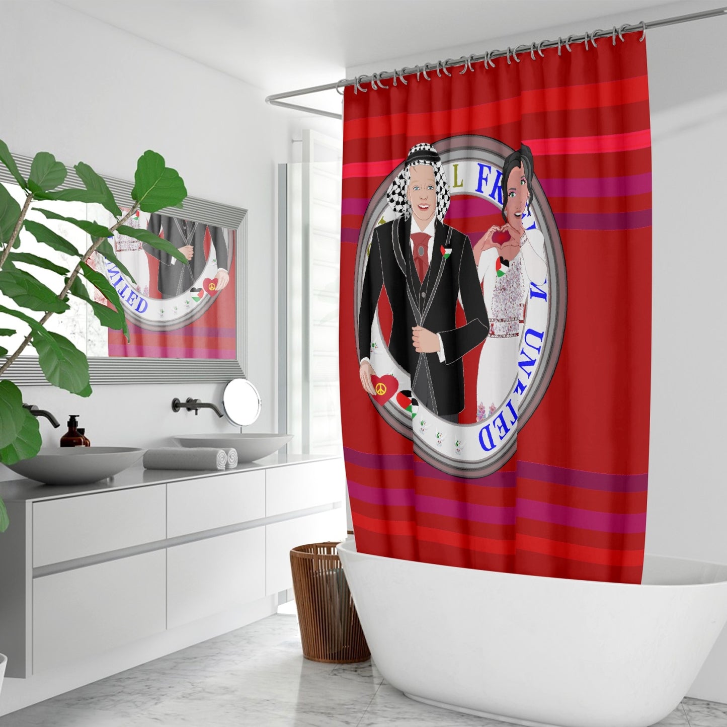 GLOBAL FREEDOM UNITED© Couple Palestina Red - Quick-drying Shower Curtain