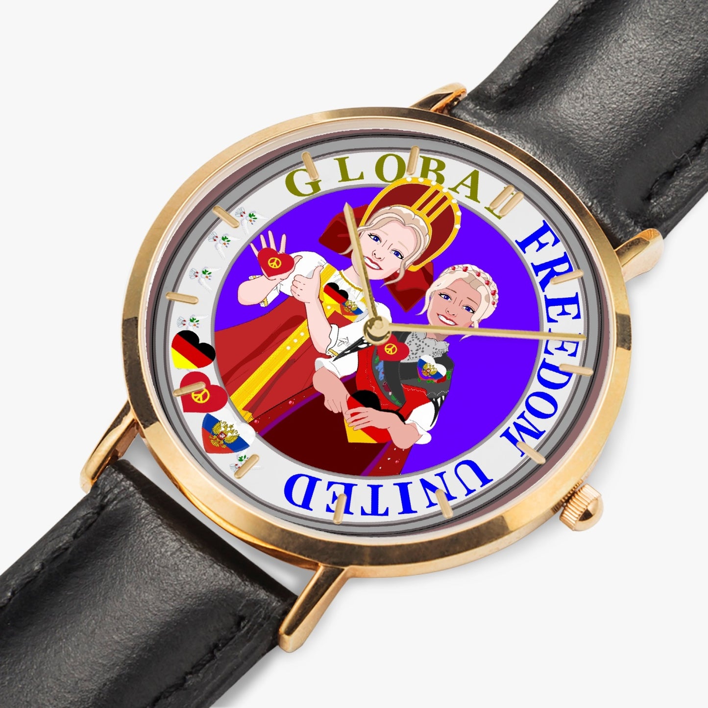 GLOBAL FREEDOM UNITED© Hot Selling Ultra-Thin Leather Strap Quartz Watch (Rose Gold With Indicators) Women Russia & Germany