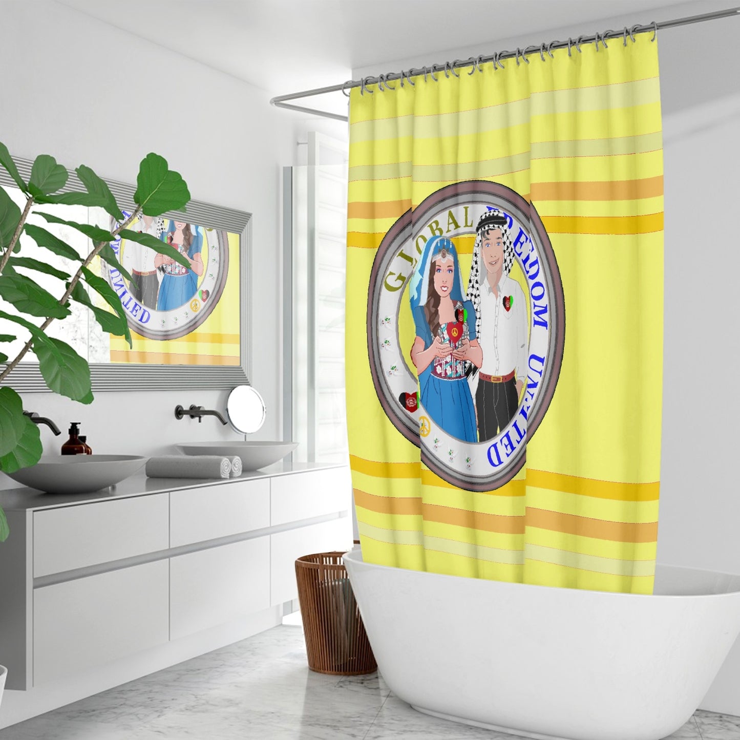GLOBAL FREEDOM UNITED© Couple Afghanistan Yellow Quick-drying Shower Curtain