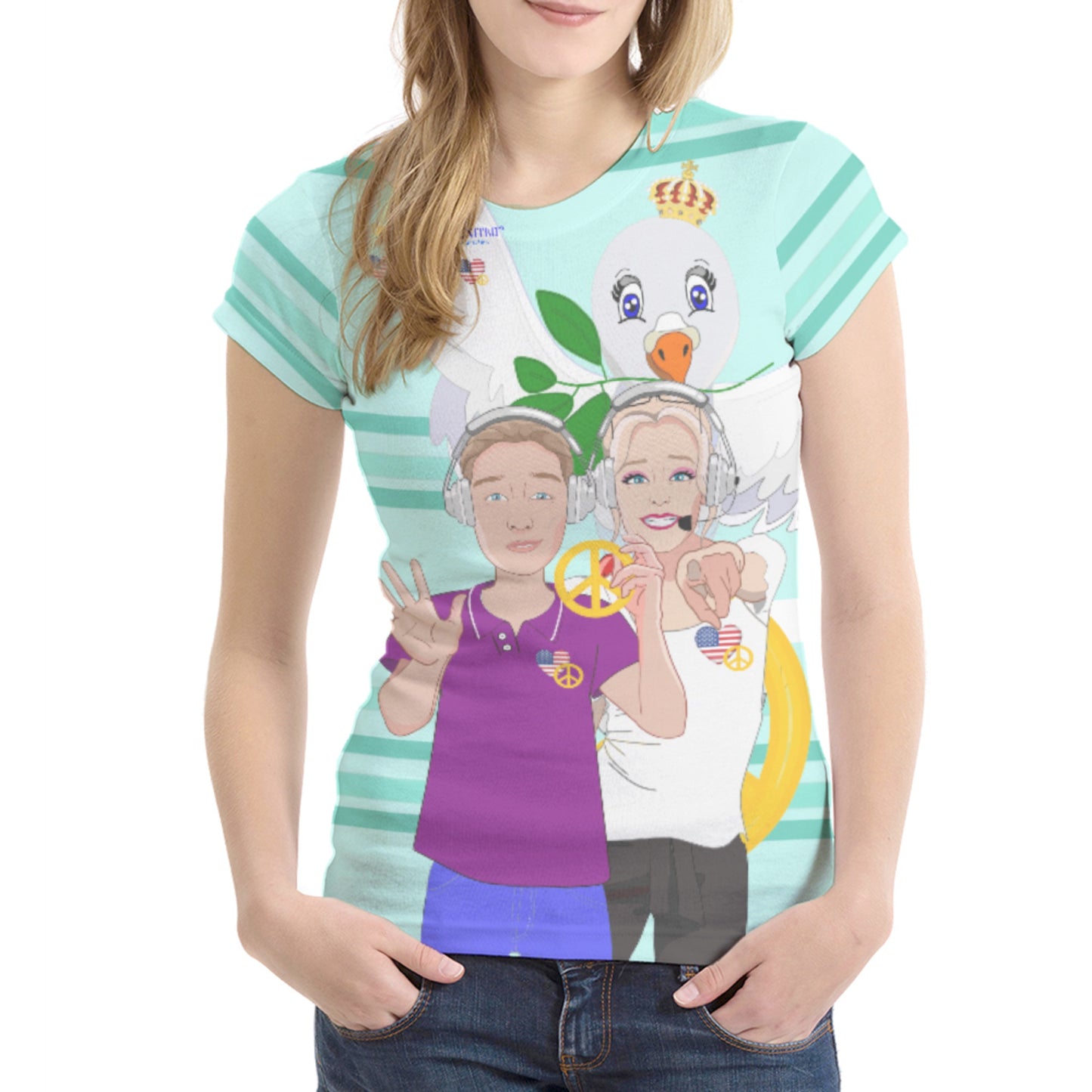 Women´s T-shirt 1 GLOBAL FREEDOM UNITED© Couple USA Wight American Light Green