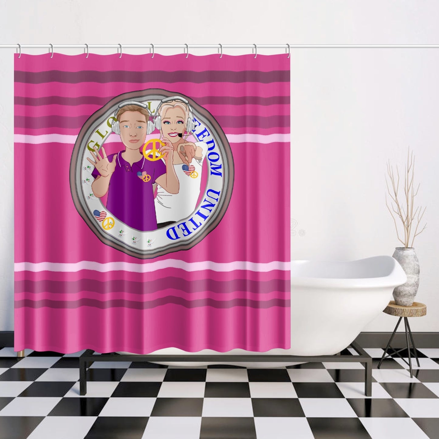 Quick-drying Shower Curtain GLOBAL FREEDOM UNITED© Couple USA Wight American Pink