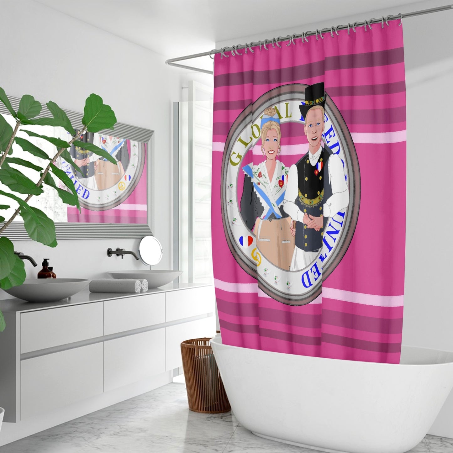 GLOBAL FREEDOM UNITED© Couple France Pink2 - Quick-drying Shower Curtain