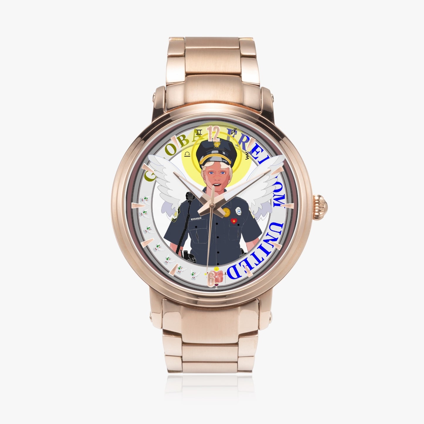 New Steel Strap Automatic Watch (With Indicators) GLOBAL FREEDOM UNITED© Archangel Michael Policemen