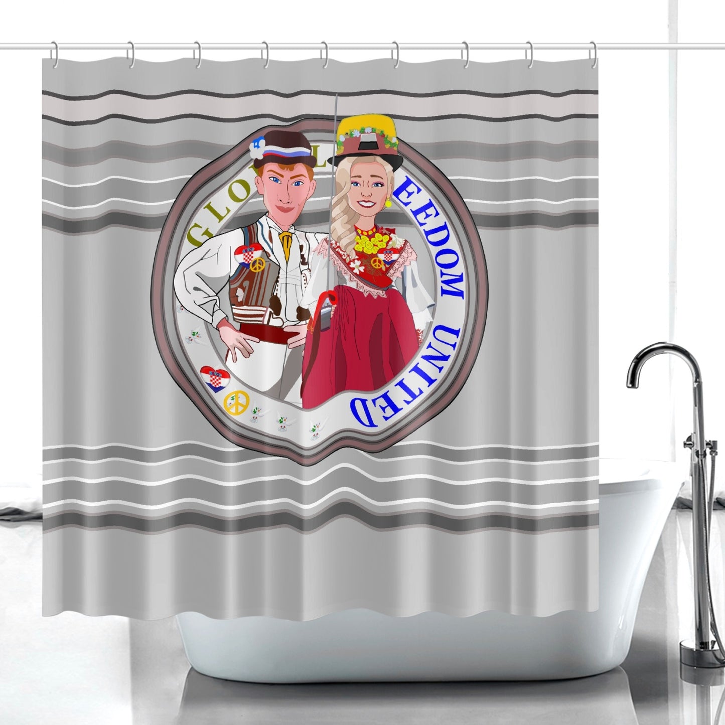 GLOBAL FREEDOM UNITED© Couple Croatia Grey - Quick-drying Shower Curtain