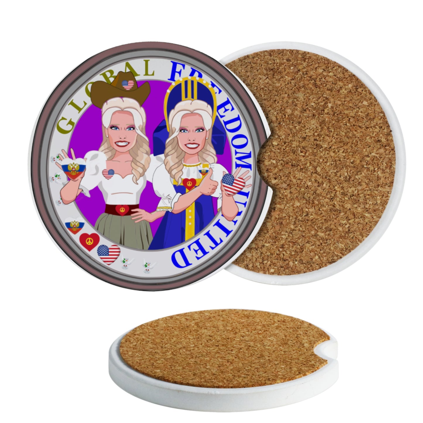 Ceramic Car Coaster GLOBAL FREEDOM UNITED© Women Russia & USA