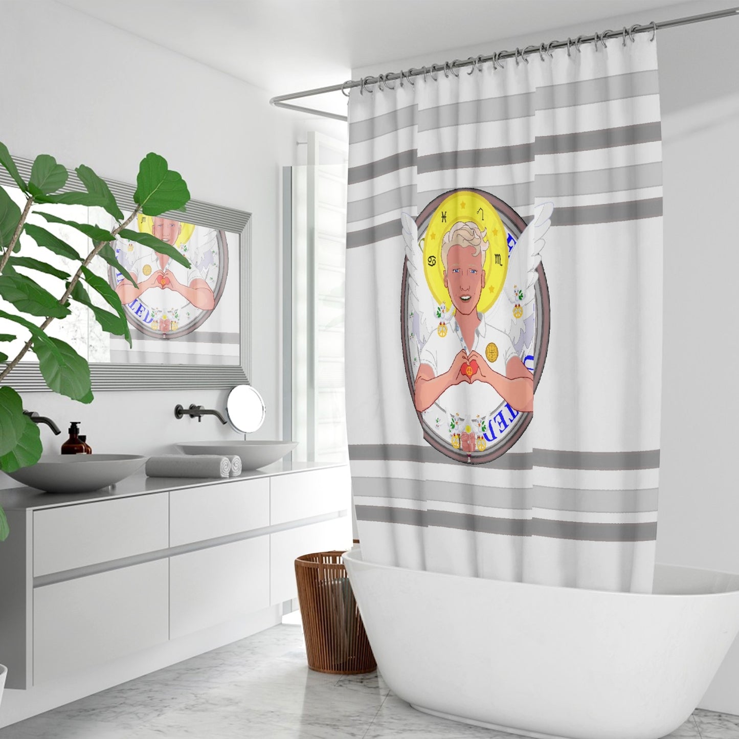 Quick-drying Shower Curtain GLOBAL FREEDOM UNITED© Archangel Rafael Grey