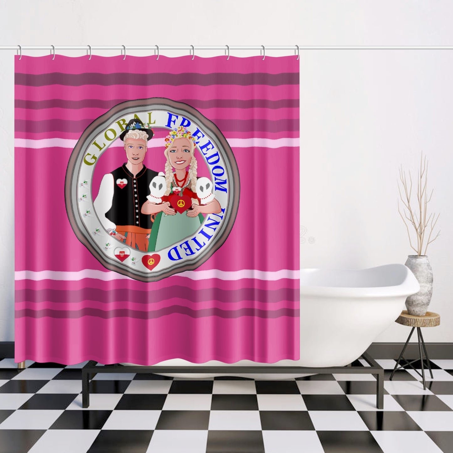 GLOBAL FREEDOM UNITED© Couple Poland Pink2 - Quick-drying Shower Curtain